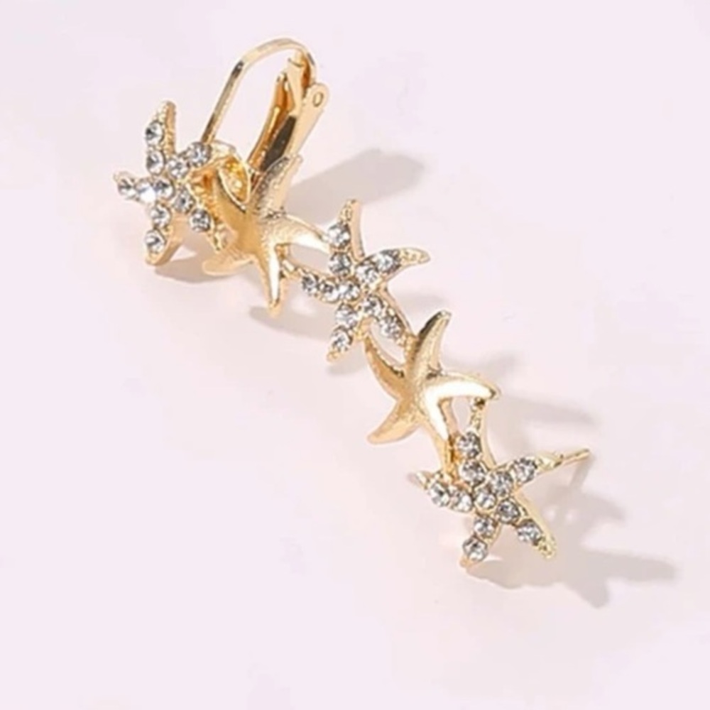 NEW 2-PC Zircon and Gold-Tone Starfish Ear Cuff (Chic Fashion Jewelry Earrings) - Picture 4 of 5